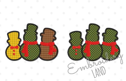 Three Snowmen Christmas Applique Machine Embroidery Design CHR128