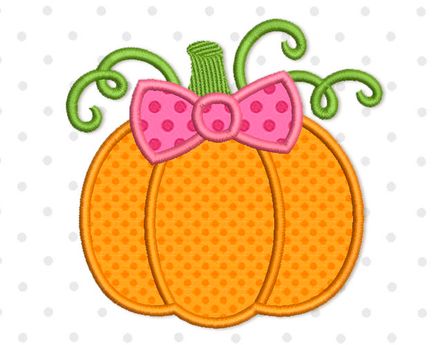 Pumpkin with Bow Applique Machine Embroidery Design TG019