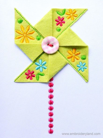 Flower Felt Pinwheel In-the-Hoop Project Machine Embroidery Design ITH012