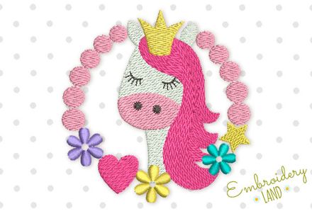 Cute Princess Unicorn Machine Embroidery Design GRL020