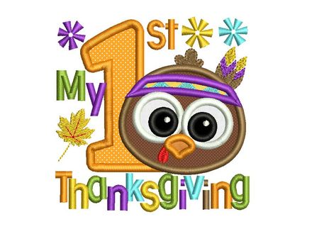 My 1st Thanksgiving Applique Machine Embroidery Design TG010