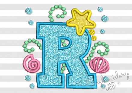 Mermaid Letter R Applique Machine Embroidery Design DL160