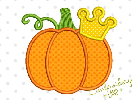 Pumpkin with Crown Applique Machine Embroidery Design DE058