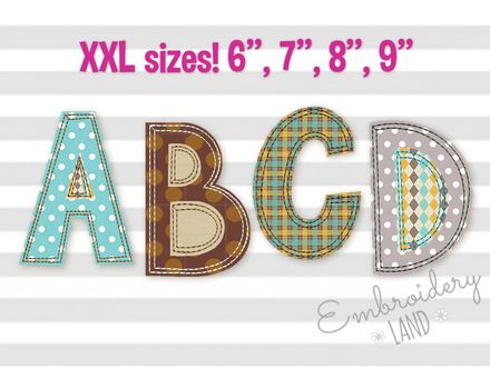 6&quot;, 7&quot;, 8&quot;, 9&quot; sizes Free Edge Raggy Applique Alphabet AL064