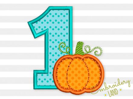 Number 1 Pumpkin Applique Machine Embroidery Design TG017