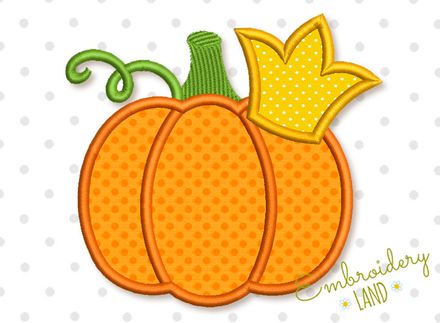 Pumpkin with Crown Applique Machine Embroidery Design BA057