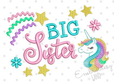 Unicorn Big Sister Machine Embroidery Design SA010