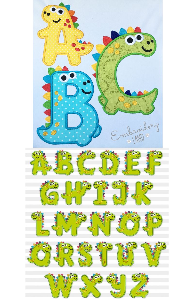 Dino Applique A-Z Alphabet Machine Embroidery Designs AL086, image size:800x1269