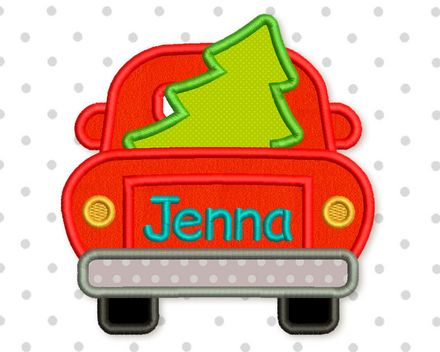 Santa&#x27;s Truck and Christmas Tree Applique Machine Embroidery Design CHR083