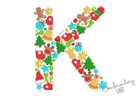 Christmas Letter K New Year Machine Embroidery Design CHR109