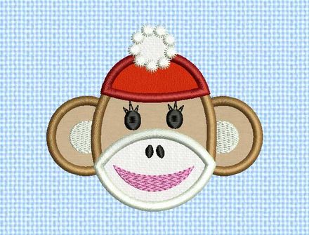 Boy Sock Monkey Face Applique  AN015