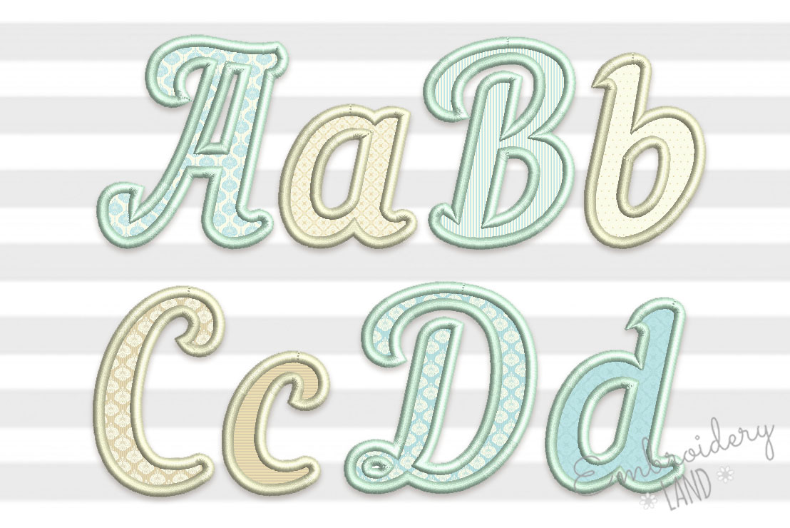 Narrow Script Applique Alphabet Machine Embroidery Font AL053, image size:1108x740