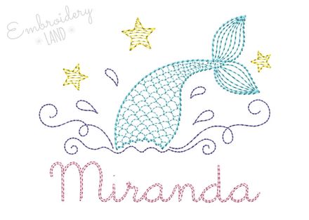 Mermaid Sketch Name Frame Machine Embroidery Design FF028