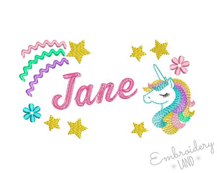 Unicorn Font Frame Machine Embroidery Design SA016