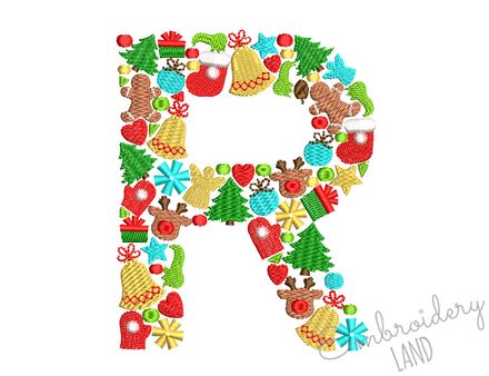 Christmas Letter R Machine Embroidery Design CHR101