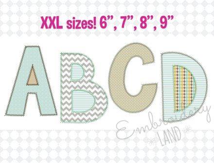 6&quot;, 7&quot;, 8&quot;, 9&quot; sizes Zigzag Applique Alphabet AL074