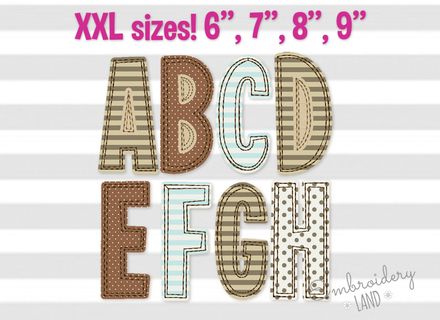 6&quot;, 7&quot;, 8&quot;, 9&quot; sizes Narrow Free Edge Raggy Applique Alphabet AL065