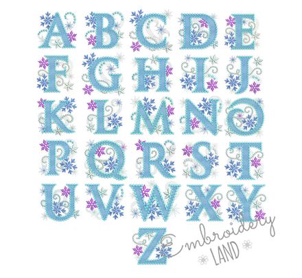 Ice Princess Machine Embroidery Applique Alphabet AL007