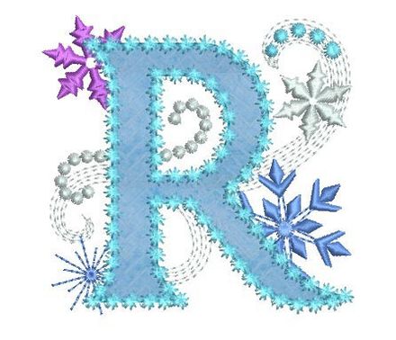 Ice Princess Letter R Frozen Applique Machine Embroidery Design DL030