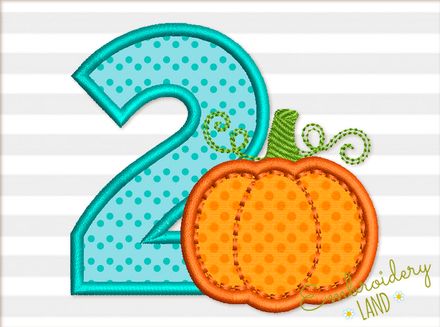 Number 2 Pumpkin Applique Machine Embroidery Design TG018