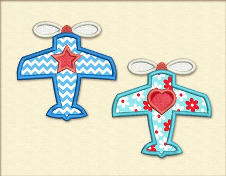 Star and Heart Planes for Babies Applique Machine Embroidery Design BA017