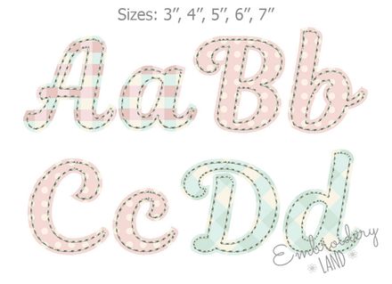 3&quot;, 4&quot;, 5&quot;, 6&quot;, 7&quot; Free Edge Applique Alphabet Font AL097