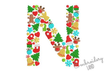 Christmas Letter N New Year Machine Embroidery Design CHR107