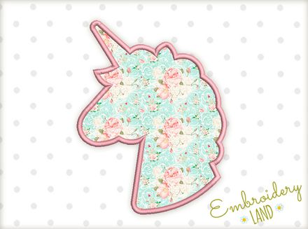 Unicorn Head Sillhouette Applique Machine Embroidery Design BA046