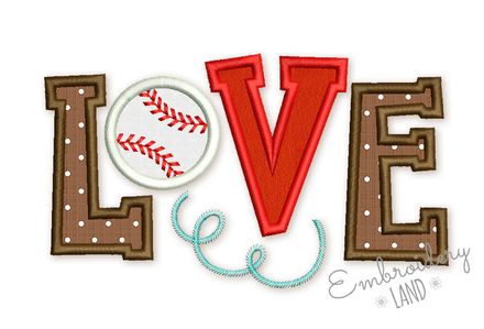 Love Baseball Applique Machine Embroidery Design SP023