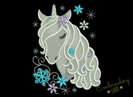 Snow Unicorn Machine Embroidery Design AN044