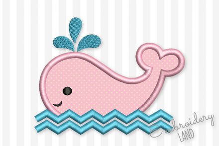 Cute Whale Applique Machine Embroidery Design BA059