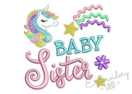 Unicorn Baby Sister Machine Embroidery Design SA017