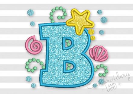 Cute Mermaid Letter B Applique Machine Embroidery Design DL148