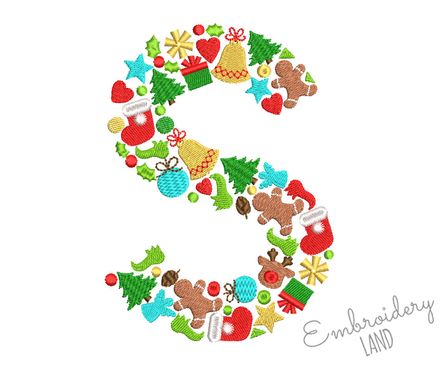 Christmas Letter S New Year Machine Embroidery Design CHR105