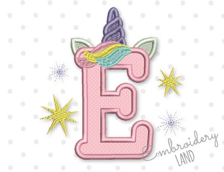 Unicorn Letter E Applique Machine Embroidery Design DL200