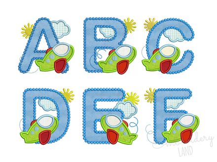 Airplane Machine Embroidery Applique Alphabet AL011