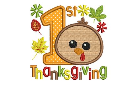 My 1st Thanksgiving Applique Machine Embroidery Design TG007