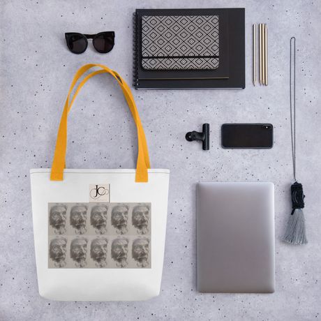 Heritage Harvest: Artisan Tote Bag Featuring a Vibrant Portrait of a Moroccan Farmer