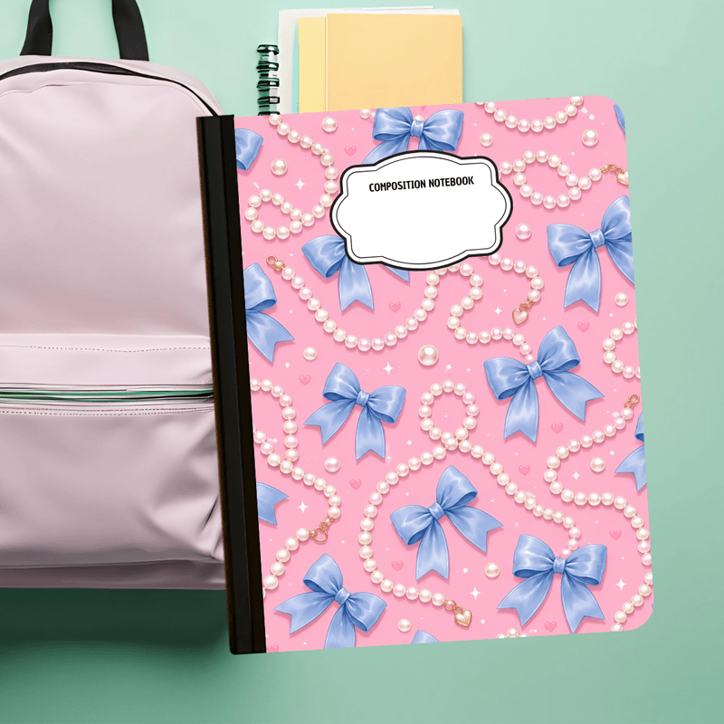 Composition Notebook - Blue Bows and Pearls