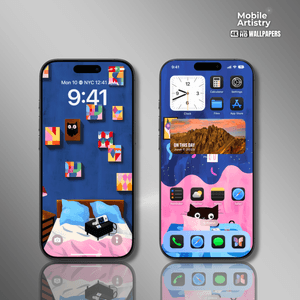 Charming Cat Art iPhone Wallpaper Set | Creative Lock Screen &amp; Cozy Home Screen Backgrounds | High-R