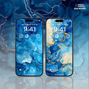 Abstract Blue Marble Phone Wallpaper Set | 4K Ocean-Inspired Aesthetic Backgrounds | Elegant Lock &amp; 