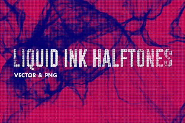 Liquid Ink Halftones - Vector &amp; PNG