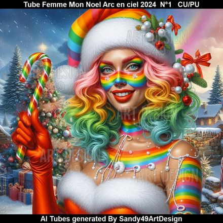 SAD - Tube Femme Mon Noel Arc en ciel 2024  N°1