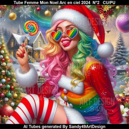 SAD - Tube Femme Mon Noel Arc en ciel 2024  N°2