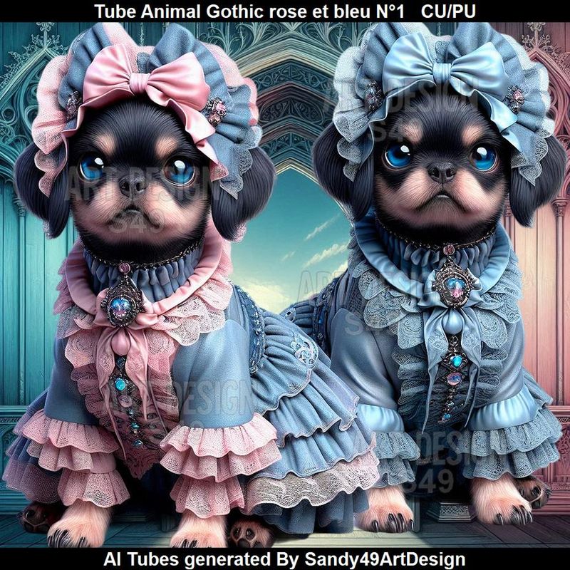 SAD - Tube Animal Gothic rose et bleu N°1