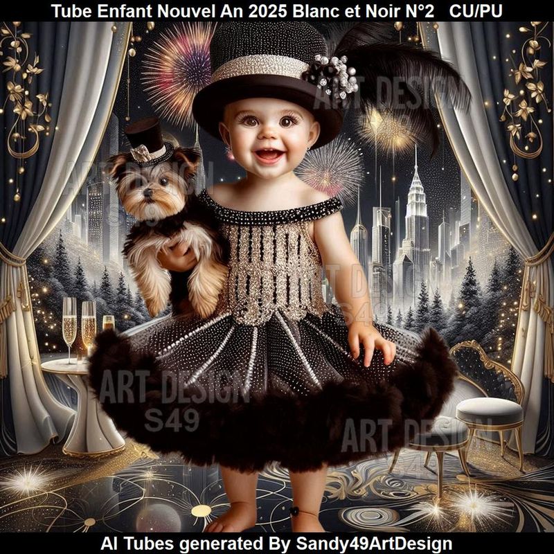 SAD - Tube Enfant Nouvel An 2025 Noir et Blanc N°2