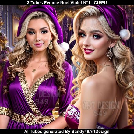 SAD - 2 Tubes Femme Noel Violet N°1