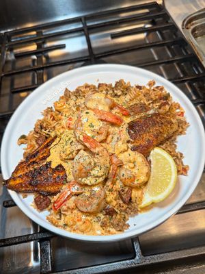 Blackened Catfish over Dirty Rice