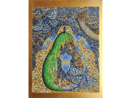 Crested Lark original drawing on panel