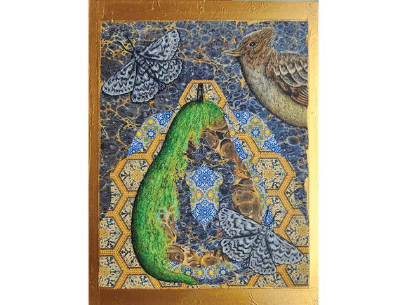 Crested Lark original drawing on panel